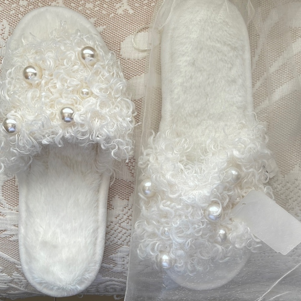 Slippers (new) in bag, lovely soft fuzzy footbed,  Brides slipper, original bag